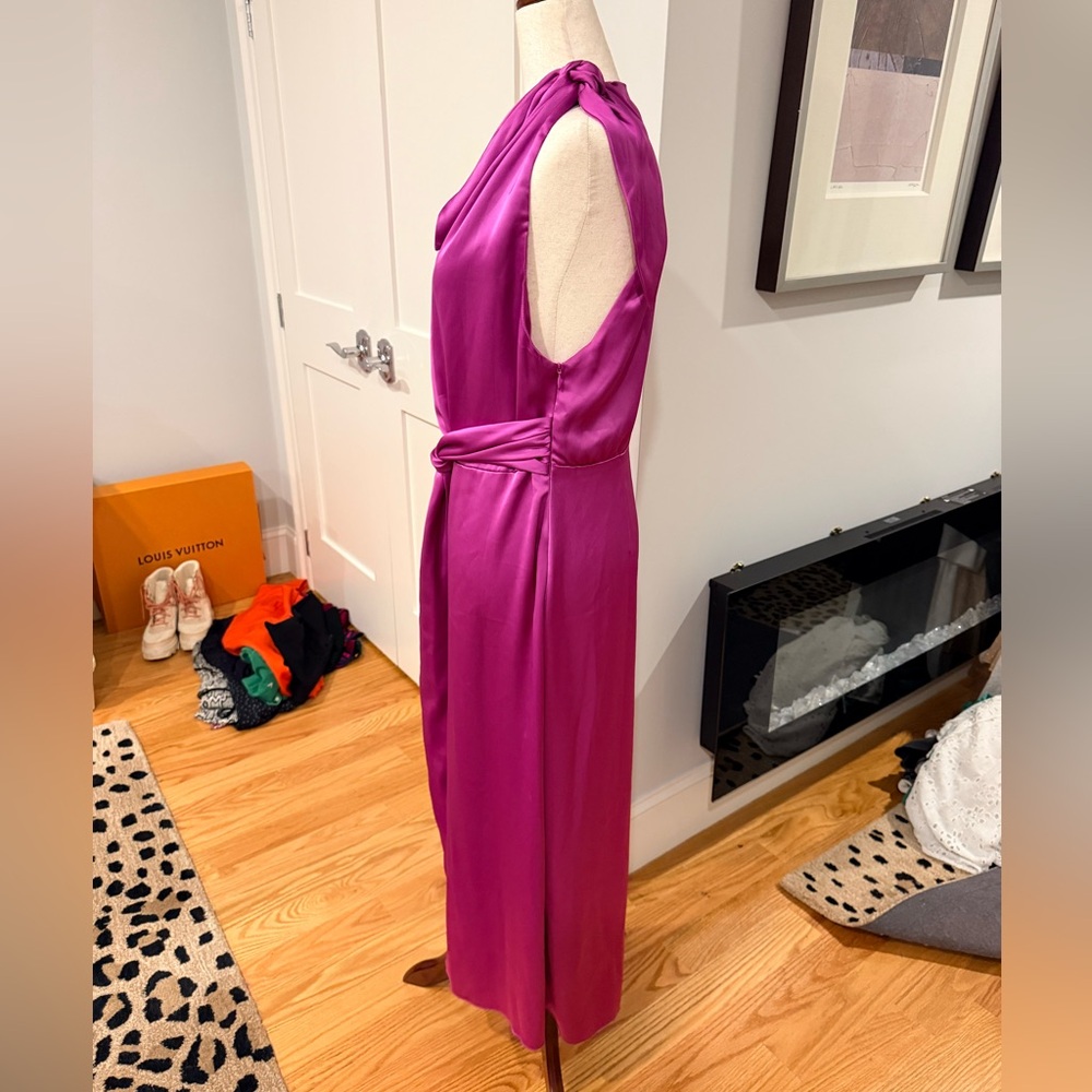 Nanushka Satin Knot-Waist Midi Dress in Fuchsia - Picture 9 of 13